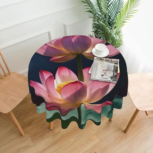LEVNDIEJ Runde Tischdecke mit Lotusblumen-Aufdruck, für drinnen und draußen, Picknick-Tischdecke, Küche, Terrasse, Party von LEVNDIEJ