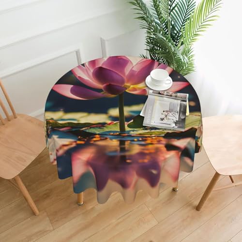 LEVNDIEJ Runde Tischdecke mit Lotusblumen-Aufdruck, für drinnen und draußen, Picknick-Tischdecke, Küche, Terrasse, Party von LEVNDIEJ