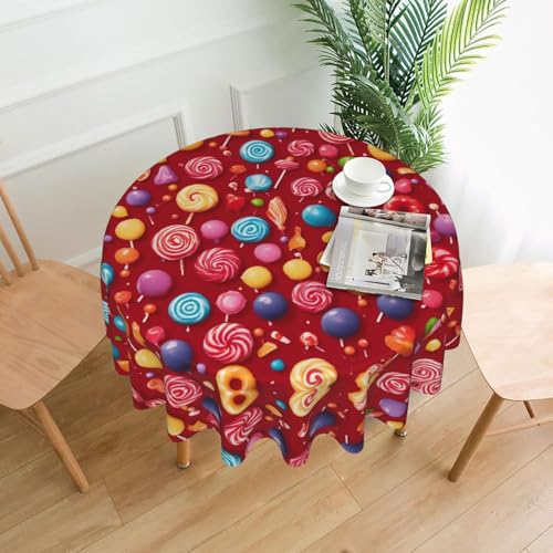 LEVNDIEJ Runde Tischdecke mit Lutscher-Druck, für drinnen und draußen, Picknick-Tischdecken, Küche, Terrasse, Party von LEVNDIEJ
