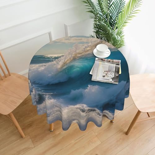 LEVNDIEJ Runde Tischdecke mit Meereswellen-Druck, für drinnen und draußen, Picknick-Tischdecke, Küche, Terrasse, Party von LEVNDIEJ