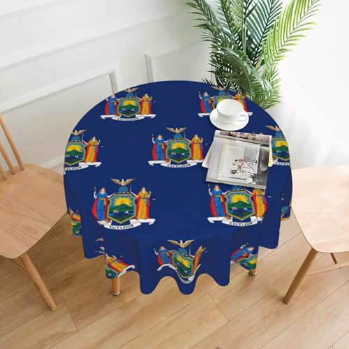 LEVNDIEJ Runde Tischdecke mit New Yorker Staatsflaggen-Druck, für drinnen und draußen, Picknick-Tischdecke, Küche, Terrasse, Party von LEVNDIEJ