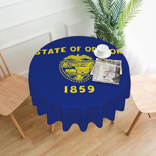 LEVNDIEJ Runde Tischdecke mit Oregon-Flaggen-Druck, für drinnen und draußen, Picknick-Tischdecke, Küche, Terrasse, Party von LEVNDIEJ