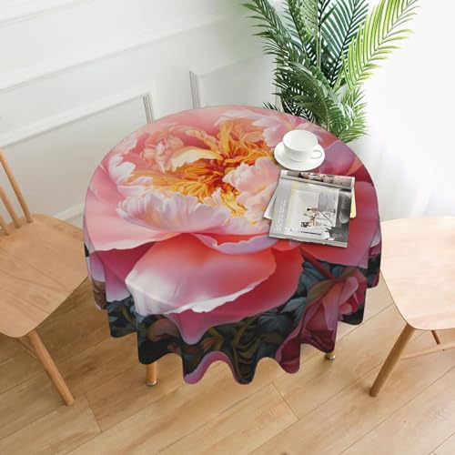 LEVNDIEJ Runde Tischdecke mit Pfingstrosen-Druck, für drinnen und draußen, Picknick-Tischdecke, Küche, Terrasse, Party von LEVNDIEJ