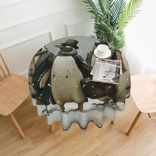 LEVNDIEJ Runde Tischdecke mit Pinguin-Druck, für drinnen und draußen, Picknick-Tischdecke, Küche, Terrasse, Party von LEVNDIEJ