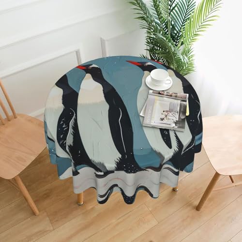 LEVNDIEJ Runde Tischdecke mit Pinguin-Druck, für drinnen und draußen, Picknick-Tischdecke, Küche, Terrasse, Party von LEVNDIEJ