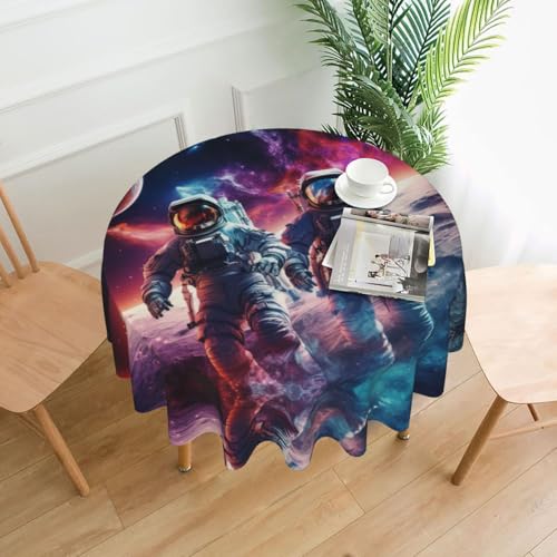 LEVNDIEJ Runde Tischdecke mit Planeten und Astronauten-Galaxie-Druck, für drinnen und draußen, Picknick-Tischdecken, Küche, Terrasse, Party von LEVNDIEJ