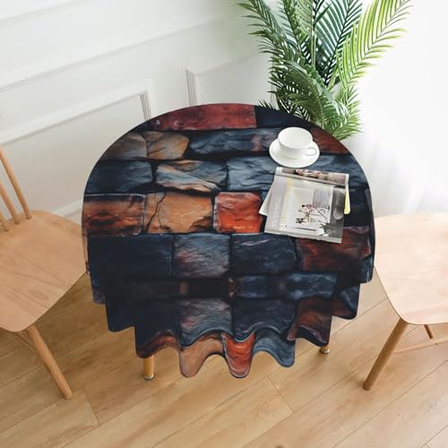LEVNDIEJ Runde Tischdecke mit Retro-Steindruck, für drinnen und draußen, Picknick-Tischdecke, Küche, Terrasse, Party von LEVNDIEJ