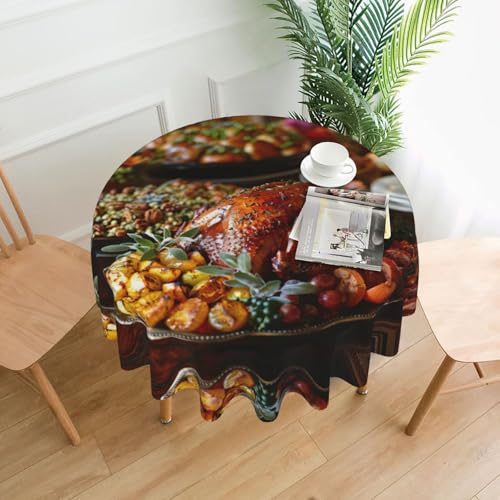LEVNDIEJ Runde Tischdecke mit Thanksgiving-Druck, für drinnen und draußen, Picknick-Tischdecke, Küche, Terrasse, Party von LEVNDIEJ