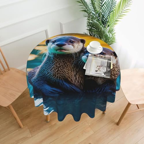 LEVNDIEJ Runde Tischdecke mit Tiermotiven, brauner Otter-Druck, für drinnen und draußen, Picknick-Tischdecke, Küche, Terrasse, Party von LEVNDIEJ