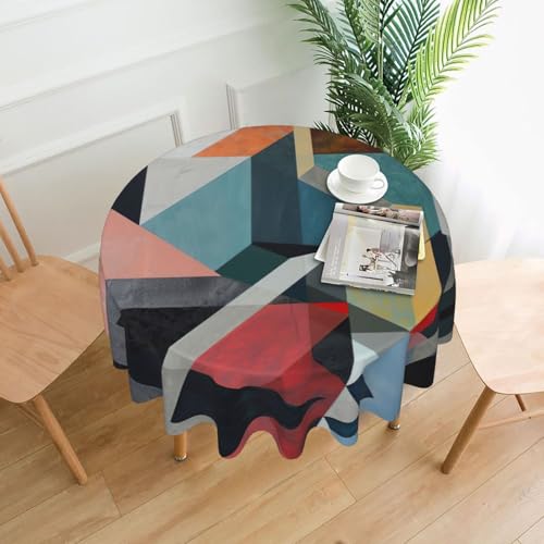 LEVNDIEJ Runde Tischdecke mit abstraktem geometrischem Druck, für drinnen und draußen, Picknick-Tischdecken, Küche, Terrasse, Party von LEVNDIEJ