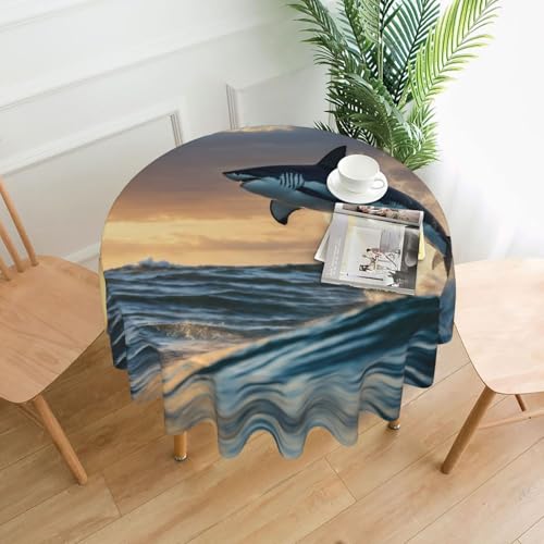 LEVNDIEJ Runde Tischdecke mit blauem Hai-Druck, für drinnen und draußen, Picknick-Tischdecke, Küche, Terrasse, Party von LEVNDIEJ