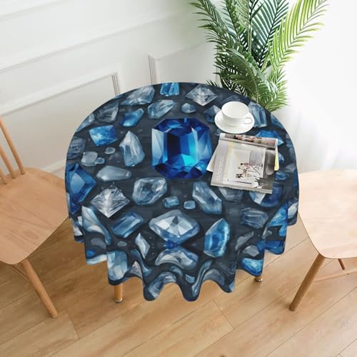 LEVNDIEJ Runde Tischdecke mit blauem Kristall03-Druck, für drinnen und draußen, Picknick-Tischdecken, Küche, Terrasse, Party von LEVNDIEJ