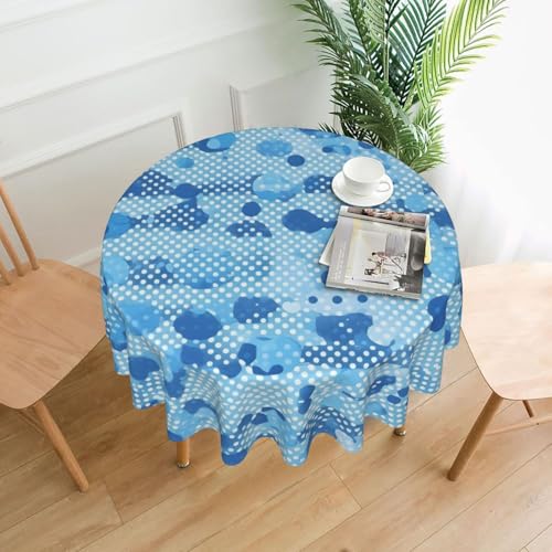 LEVNDIEJ Runde Tischdecke mit blauem Punktemuster, für drinnen und draußen, Picknick-Tischdecke, Küche, Terrasse, Party von LEVNDIEJ