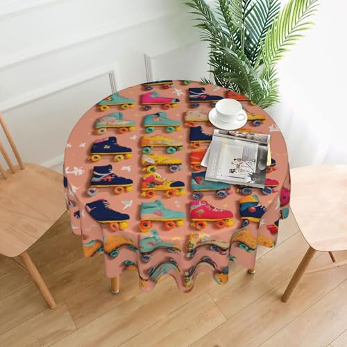 LEVNDIEJ Runde Tischdecke mit buntem Rollschuh-Druck, für drinnen und draußen, Picknick-Tischdecken, Küche, Terrasse, Party von LEVNDIEJ