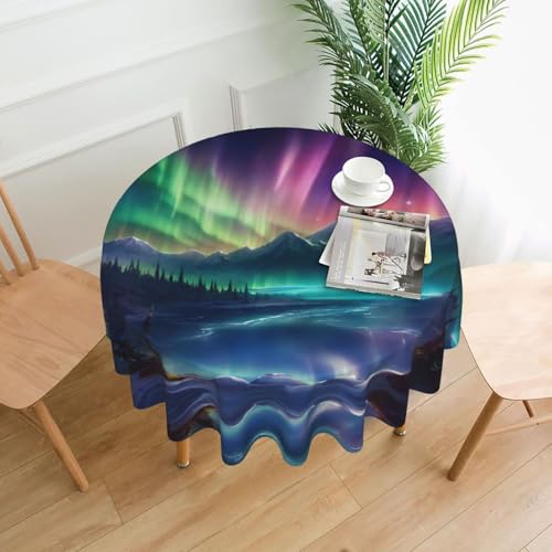 LEVNDIEJ Runde Tischdecke mit dunklem Nordlichter-Druck, für drinnen und draußen, Picknick-Tischdecke, Küche, Terrasse, Party von LEVNDIEJ