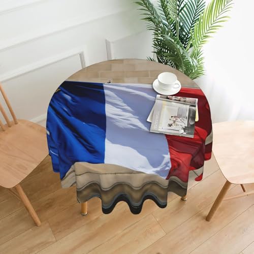 LEVNDIEJ Runde Tischdecke mit französischer Flagge, für drinnen und draußen, Picknick-Tischdecke, Küche, Terrasse, Party von LEVNDIEJ