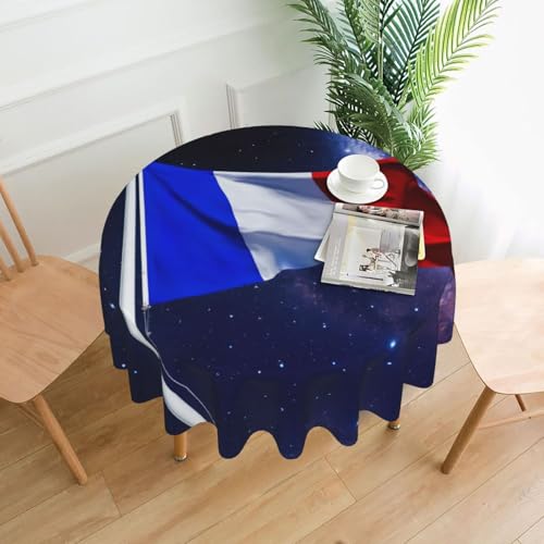LEVNDIEJ Runde Tischdecke mit französischer Flagge, für drinnen und draußen, Picknick-Tischdecke, Küche, Terrasse, Party von LEVNDIEJ