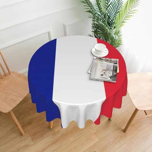 LEVNDIEJ Runde Tischdecke mit französischer Flagge, für drinnen und draußen, Picknick-Tischdecke, Küche, Terrasse, Party von LEVNDIEJ