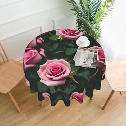 LEVNDIEJ Runde Tischdecke mit rosafarbenem Rosen-Blumendruck, für drinnen und draußen, Picknick-Tischdecke, Küche, Terrasse, Party von LEVNDIEJ
