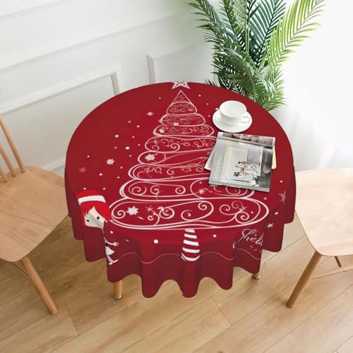 LEVNDIEJ Runde Tischdecke mit rotem Weihnachtsbaum-Druck, für drinnen und draußen, Picknick-Tischdecke, Küche, Terrasse, Party von LEVNDIEJ