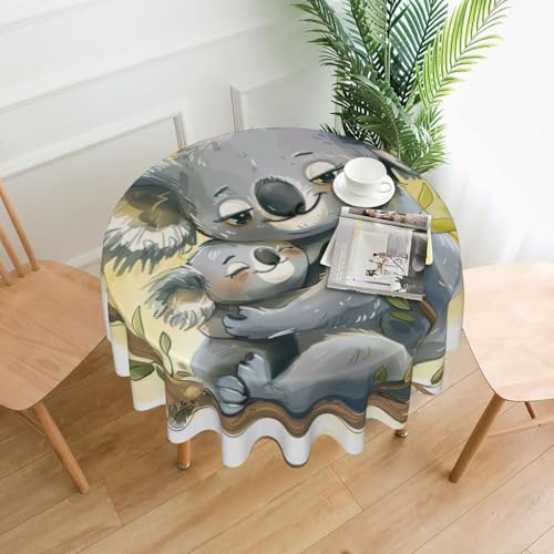 LEVNDIEJ Runde Tischdecke mit süßem Koala-Mutter- und Babydruck, für drinnen und draußen, Picknick-Tischdecke, Küche, Terrasse, Party von LEVNDIEJ
