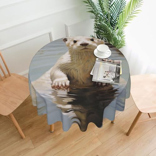 LEVNDIEJ Runde Tischdecke mit weißem Otter-Druck, für drinnen und draußen, Picknick-Tischdecken, Küche, Terrasse, Party von LEVNDIEJ