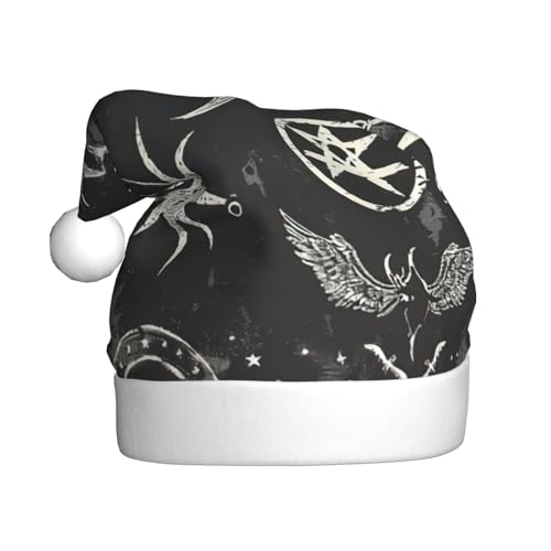 LEVNDIEJ Supernatural Symbole, schwarze Weihnachtsmannmütze, Erwachsene, Weihnachtsmütze, Urlaub für Unisex, Weihnachtsmütze für Neujahrsparty von LEVNDIEJ