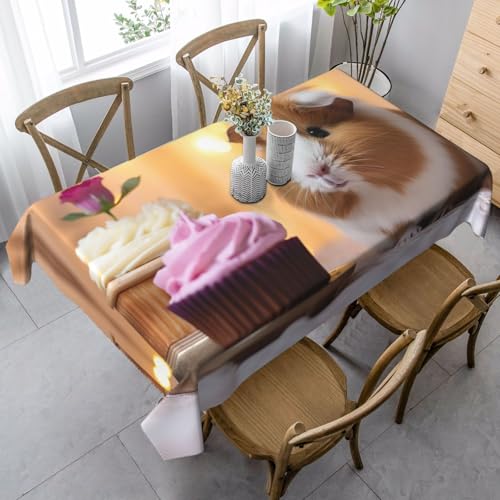 LEVNDIEJ Tischdecke mit Meerschweinchen und Cupcake-Druck, Tischdecke für drinnen und draußen, Esstischdecke für Cafés, Partys, Hochzeiten von LEVNDIEJ