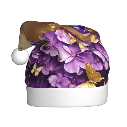 LEVNDIEJ Violette Schmetterlings-Weihnachtsmannmütze, Erwachsene, Weihnachtsmütze, Urlaub für Unisex, Weihnachtsmütze für Neujahrsparty von LEVNDIEJ