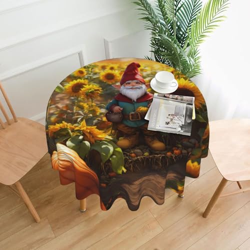 LEVNDIEJ Weihnachtliche Tischdecke mit lustigem Zwergen-Druck, rund, für drinnen und draußen, Picknick-Tischdecke, Küche, Terrasse, Party von LEVNDIEJ