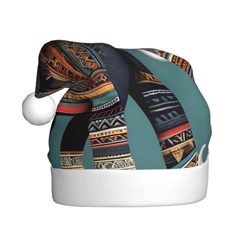 LEVNDIEJ Weihnachtsmütze mit Azteken-Elefantenmuster, Erwachsene, Weihnachtsmütze, Feiertag für Unisex, Weihnachtsmütze für Neujahr, festliche Party von LEVNDIEJ