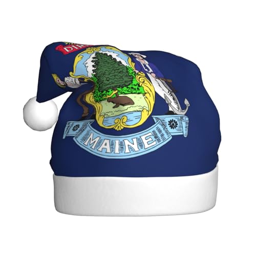 LEVNDIEJ Weihnachtsmütze mit Flagge von Maine für Erwachsene, Weihnachtsmütze, Unisex Weihnachtsmütze für Neujahrsparty von LEVNDIEJ
