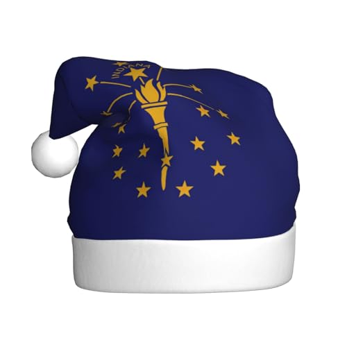 LEVNDIEJ Weihnachtsmütze mit Indiana-Staatsflagge, für Erwachsene, Weihnachtsmütze, Feiertag für Unisex, Weihnachtsmütze für Neujahrsparty von LEVNDIEJ