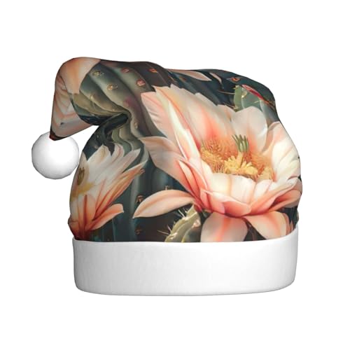 LEVNDIEJ Weihnachtsmütze mit Kaktusblüten und Blumenmuster, Erwachsene, Weihnachtsmütze, Feiertag für Unisex, Weihnachtsmütze für Neujahr, festliche Party von LEVNDIEJ