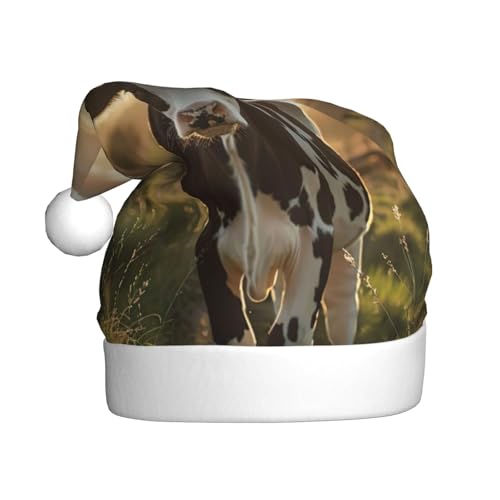 LEVNDIEJ Weihnachtsmütze mit Kuh-Motiv, für Erwachsene, Weihnachtsmütze, Urlaub, Unisex, Weihnachtsmütze für Neujahr, festliche Party von LEVNDIEJ