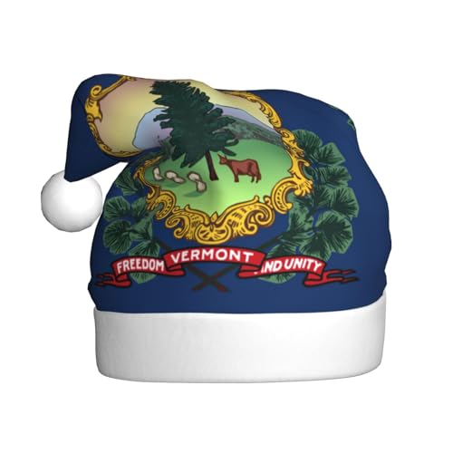 LEVNDIEJ Weihnachtsmütze mit Vermont Staatsflagge für Erwachsene, Weihnachtsmütze, Feiertag für Unisex, Weihnachtsmütze für Neujahrsparty von LEVNDIEJ