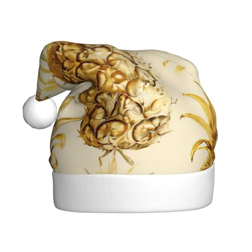 LEVNDIEJ Weihnachtsmütze mit goldenem Ananas-Hintergrund, für Erwachsene, Weihnachtsmütze, Urlaub für Unisex, Weihnachtsmütze für Neujahrsparty von LEVNDIEJ