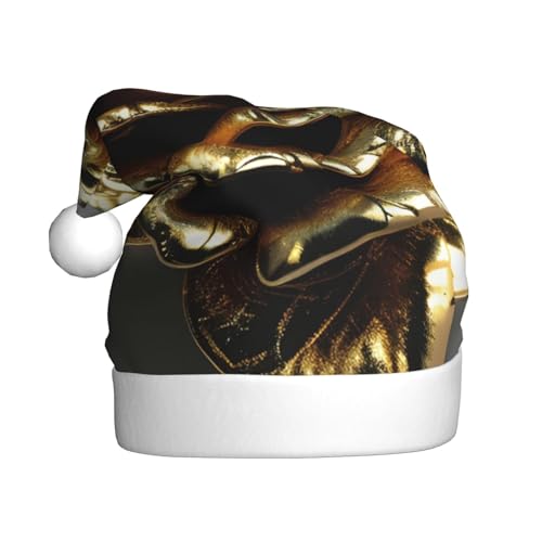LEVNDIEJ Weihnachtsmütze mit goldfarbenen Rosen, für Erwachsene, Weihnachtsmütze, Feiertag für Unisex, Weihnachtsmütze für Neujahr, festliche Party von LEVNDIEJ