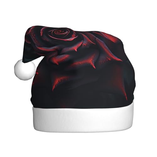 LEVNDIEJ Weihnachtsmütze mit roten Rosen und schwarzen Blättern, für Erwachsene, Weihnachtsmütze, Unisex von LEVNDIEJ
