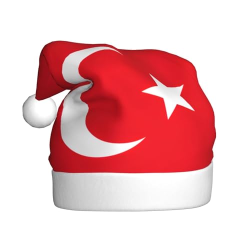 LEVNDIEJ Weihnachtsmütze mit türkischer Flagge für Erwachsene, Weihnachtsmütze, Feiertag für Unisex, Weihnachtsmütze für Neujahrsparty von LEVNDIEJ