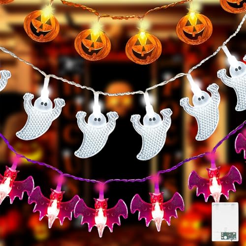 LEWBDF Halloween Lichterkette, 3 Stück Halloween Lichter, Halloween Deko Outdoor, 3M 20LED Kürbis Lila Fledermäuse Weiße Geister Lichterkette, für Außen Innen Party Garden Halloween Deko LEWBDF Halloween Lichterkette, 3 Stück Halloween Lichter, Halloween Deko Outdoor, 3M 20LED Kürbis Lila Fledermäuse Weiße Geister Lichterkette, für Außen Innen Party Garden Halloween Deko von LEWBDF