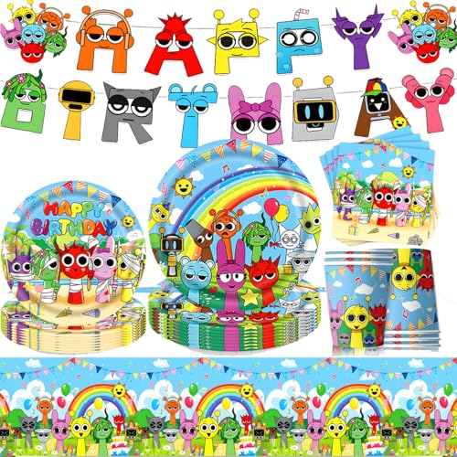 LEWBDF Pappgeschirr Set, 52 Stück Partygeschirr Set Mit Pappteller Servietten Tischdecke Geburtstag Banner Und Becher Für 10 Gäste, Cartoon Anime Geschirr für Kindergeburtstag Partydeko LEWBDF Pappgeschirr Set, 52 Stück Partygeschirr Set Mit Pappteller Servietten Tischdecke Geburtstag Banner Und Becher Für 10 Gäste, Cartoon Anime Geschirr für Kindergeburtstag Partydeko von LEWBDF
