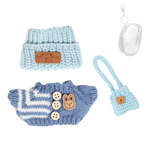 Kleidung Set für 17 cm Puppe, Hut Anzug Ornamente Zubehör Set für Jede 17cm/ 6,7Zoll Puppe [Mit Puppe Kleidung Aufbewahrungstasche] (Blue Hat/Blue Shirt/Blue Bag) von LEWOTE