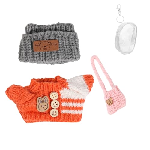 Kleidung Set für 17 cm Puppe, Hut Anzug Ornamente Zubehör Set für Jede 17cm/ 6,7Zoll Puppe [Mit Puppe Kleidung Aufbewahrungstasche] (Grey Hat/Orange Shirt/Pink Bag ﻿) von LEWOTE