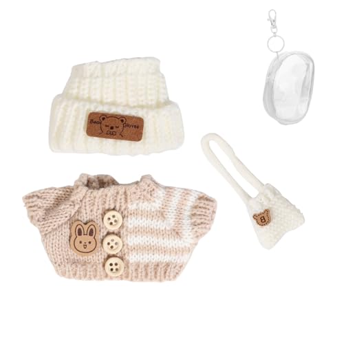Kleidung Set für 17 cm Puppe, Hut Anzug Ornamente Zubehör Set für Jede 17cm/ 6,7Zoll Puppe [Mit Puppe Kleidung Aufbewahrungstasche] (White Hat/Rice Jacket/White Bag) von LEWOTE