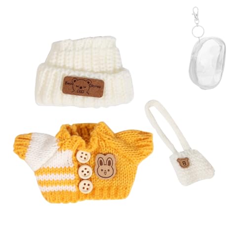 Kleidung Set für 17 cm Puppe, Hut Anzug Ornamente Zubehör Set für Jede 17cm/ 6,7Zoll Puppe [Mit Puppe Kleidung Aufbewahrungstasche] (White Hat/Yellow Coat/White Bag) von LEWOTE