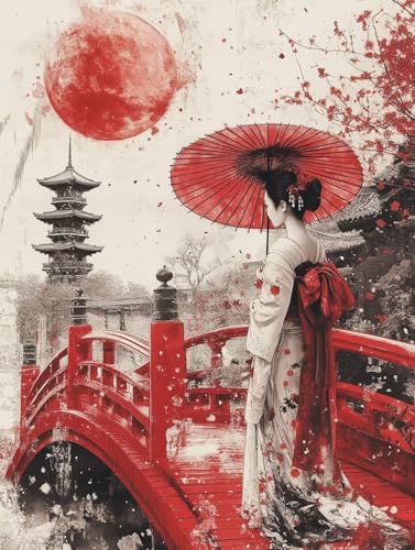 Japanische Frauen Diamond Painting Landschaft Diamond Painting Erwachsene Kinder DIY 5D Vollbohrer Stickerei Kreuzstich Diamanten Malerei Bilder Set für Anfänger, Zimmer Deko Wohnzimmer 60x80cm k7-53L von LEYAUPGO