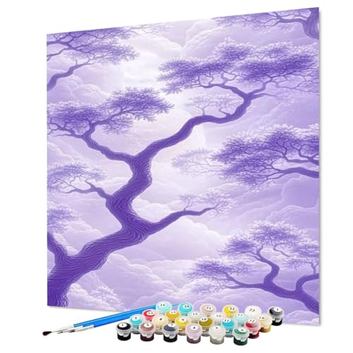 Malen Nach Zahlen Erwachsene Abstrakt Malen Nach Zahlen Baum Paint by Numbers mit Pinsel und Acrylfarben, DIY Bastelset Erwachsene Handgemalt Ölgemälde für Zimmer Deko Asthetik 70 x 95 cm (Model-0392) von LEYAUPGO