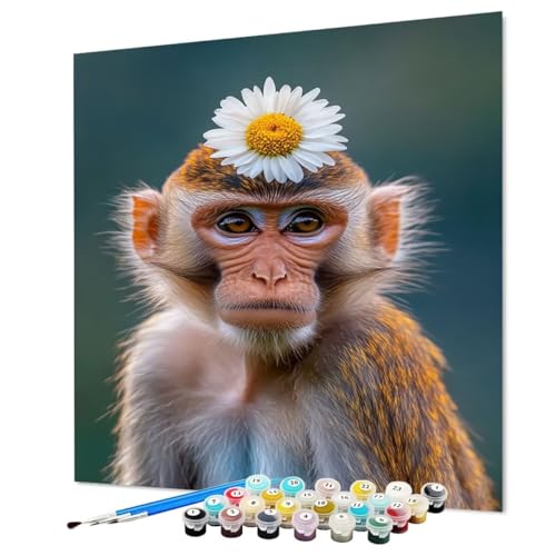 Malen Nach Zahlen Erwachsene Affe, Malen Nach Zahlen Blume, DIY Basteln Erwachsene Handgemalt Ölgemälde Set mit Pinsel und Acrylfarbe für Deko Wohnzimmer, Geschenk für Frauen 100 x 135 cm (Model-0788) von LEYAUPGO