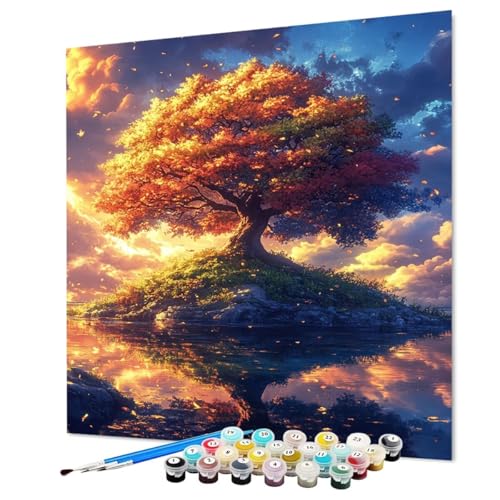 Malen Nach Zahlen Erwachsene Baum Des Lebens Malen Nach Zahlen Landschaft Paint by Numbers mit Pinsel und Acrylfarben, DIY Bastelset Erwachsene Handgemalt Ölgemälde für Deko 50 x 70 cm (Model-0393) von LEYAUPGO
